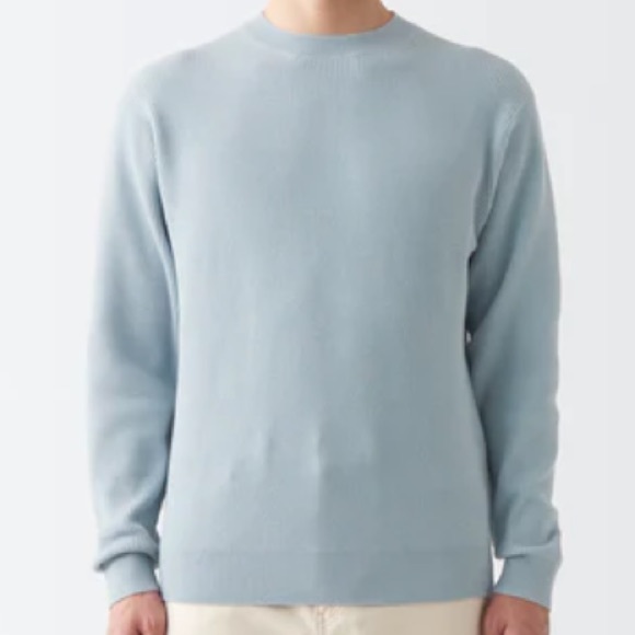 Muji Men's Shape-Keeping Knitted Crew Neck Sweater size small. blue - Picture 4 of 7